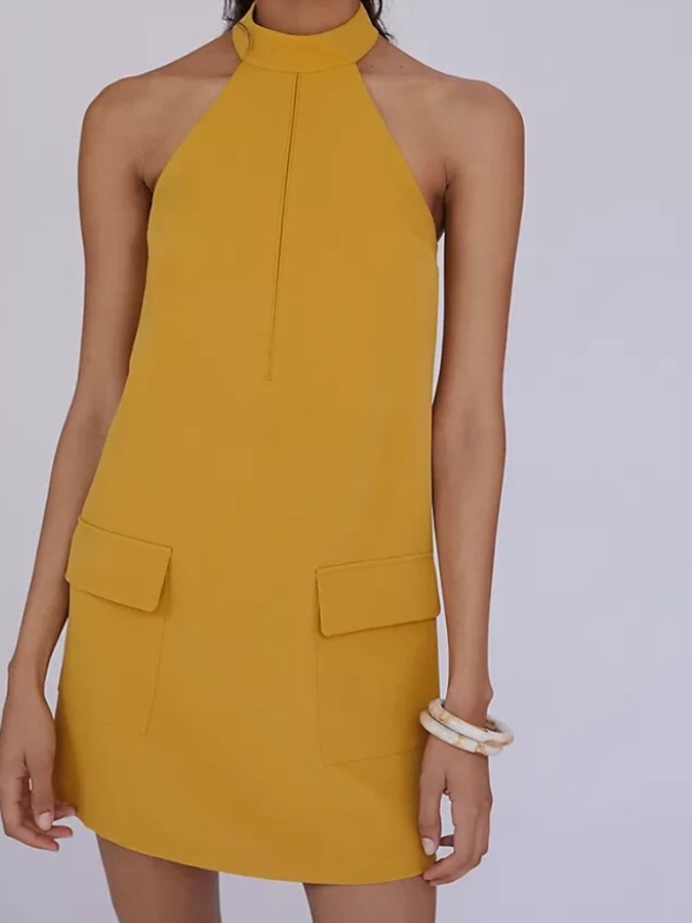 Mustard Halter Mini Dress - Sleek A-Line Style